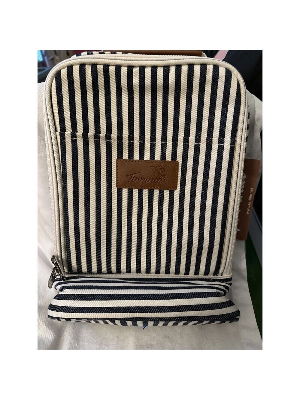 NEW Tirrinia Insulated 2 Bottle Wine Carrier Tote Cooler Bag Picnic Case Striped